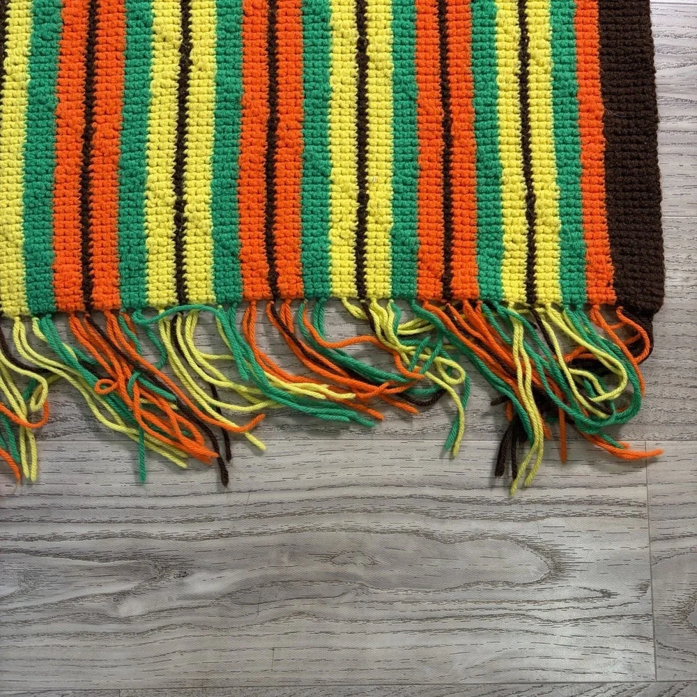 70s Vtg Diamond‎ Crochet Knitted Afghan Blanket Brown Orange Retro Handmade